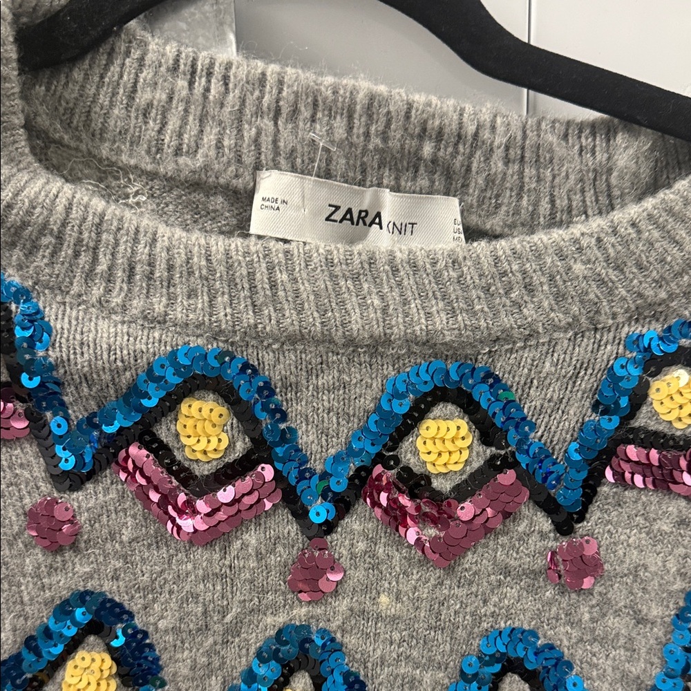 Zara Gray Sweater with Colorful Sequin Pattern